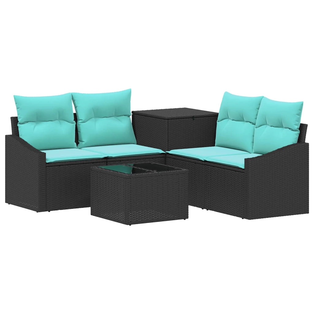 Set di divani 6 pz Nero e Blu Rattan sintetico e Acciaio 3447282