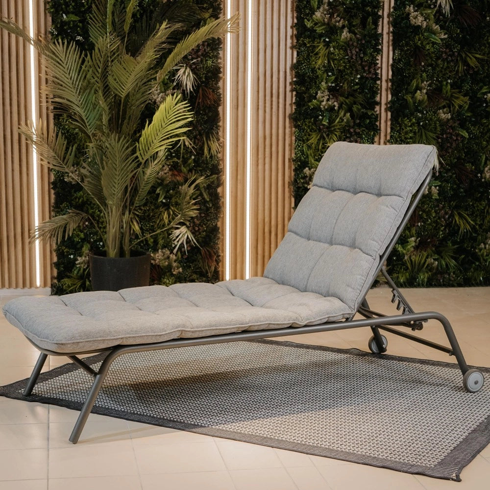 Lettino prendisole VIBE giardino con cuscino acciaio regolabile nero grigio