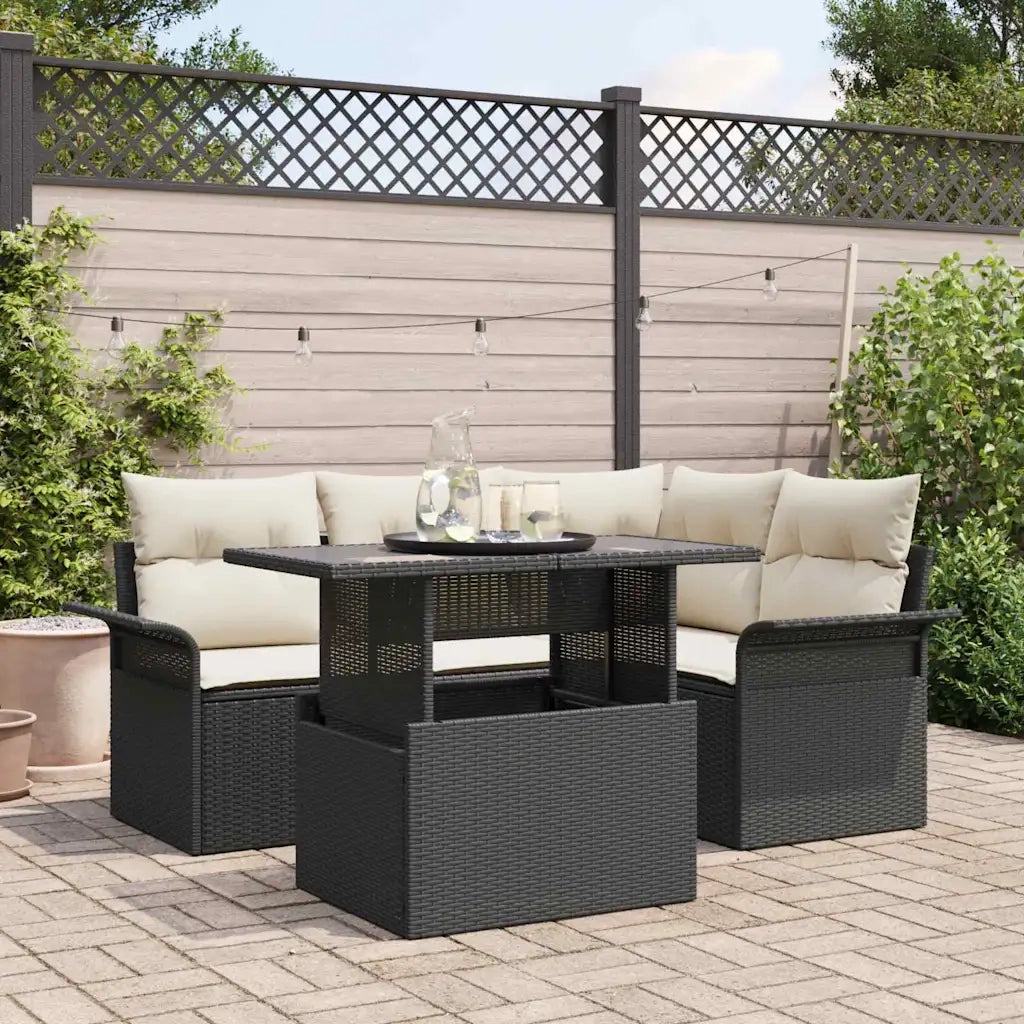 Set Divano da Giardino con cuscino 5 pcs Nero Poly Rattan 3348273