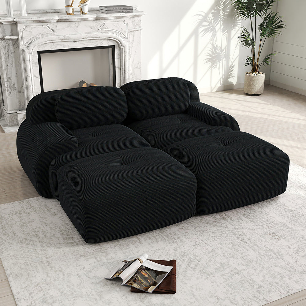 Divano 2 posti modulabile con chaise longue - Xylo - Velluto costato, antiscivolo, ergonomico, nero