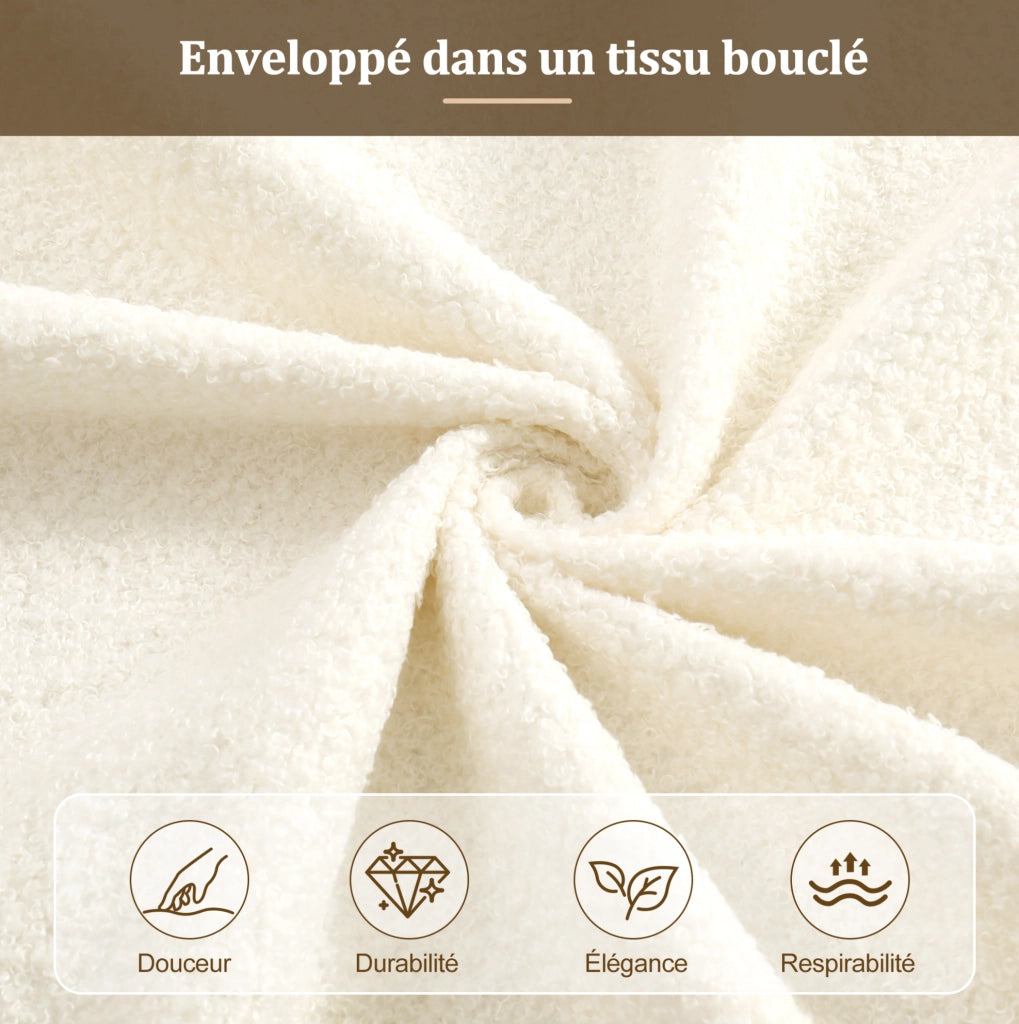 Letto imbottito per bambini con vano contenitore idraulico e rete; bouclé beige