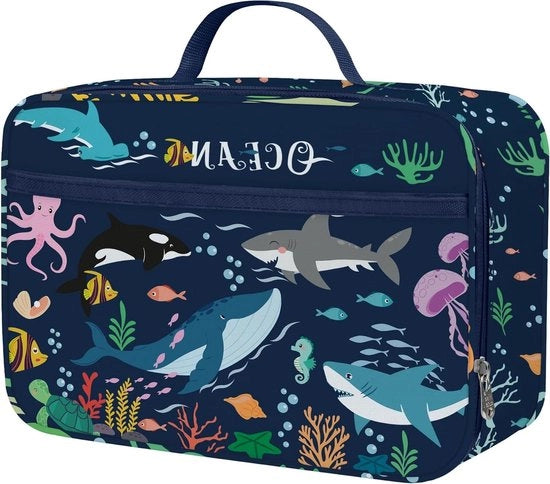 Lunchbox isolata per bambino blu oceano - borsa per picnic per ragazzi e ragazze - termos per fuori - leggero e impermeabile