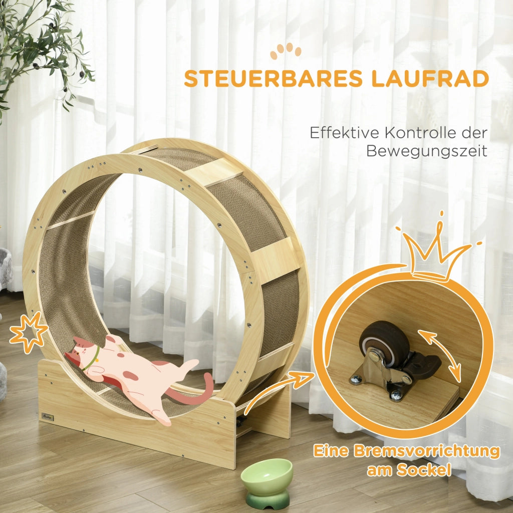 Tiragraffi per gatti con rotazione fluida, freno e tappetino graffiabile in legno color oak 91 × 33,5 × 94 cm