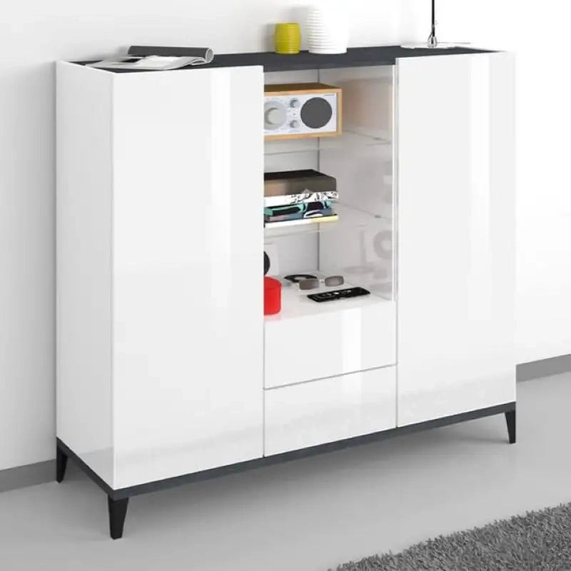 Madia vetrina 120x40cm 2 ante 2 cassetti ripiani in vetro design Valerie
