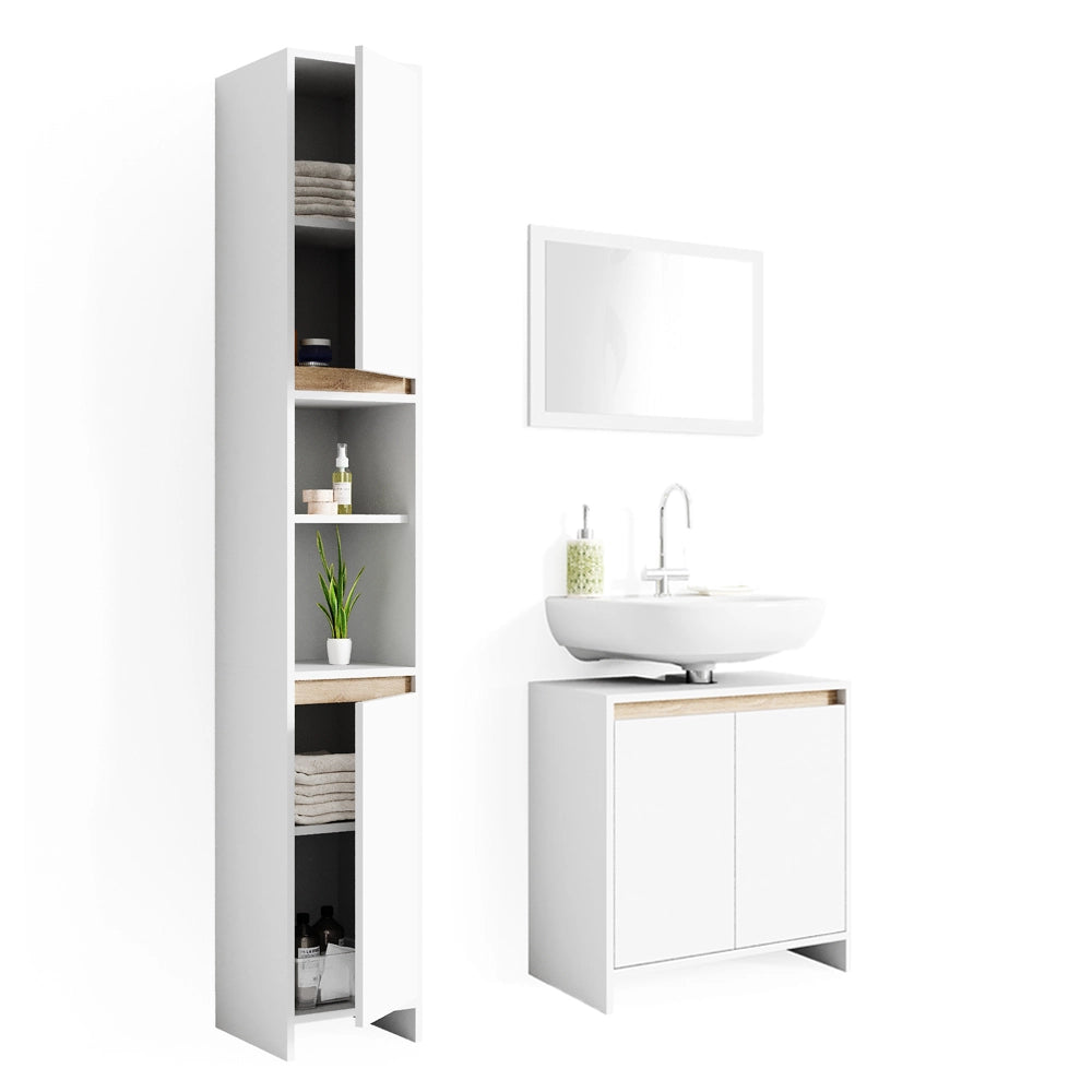 Vicco Set mobili bagno Bianco/Sonoma 3 parti, con colonna