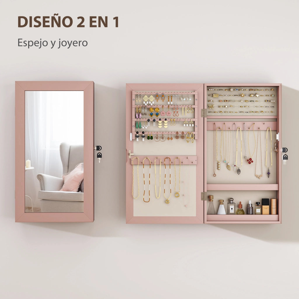 Specchio Cassettiera da Parete con Cassetti e Chiusura ¨C Zephmum ¨C Rosa e Beige
