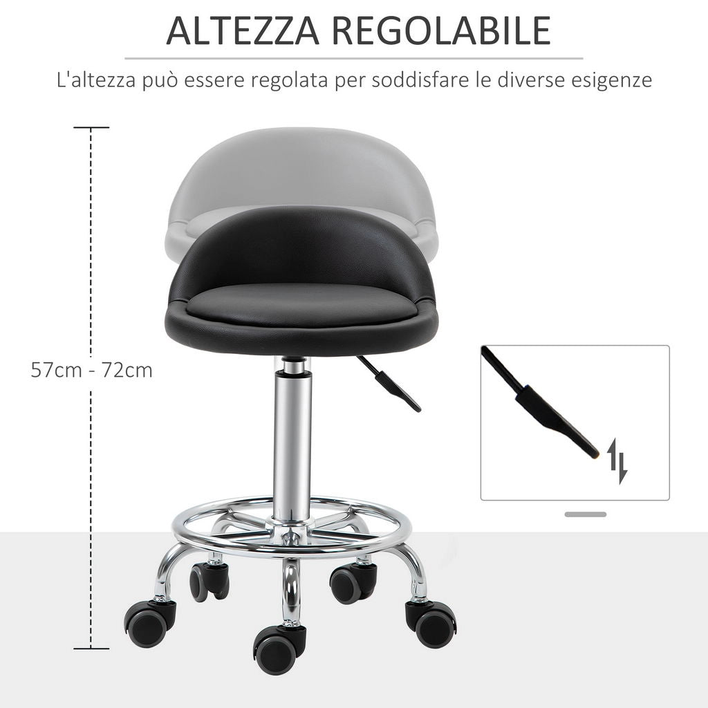 SET 2 SGABELLI GIREVOLI CON RUOTE RIVESTIMENTO SIMILPELLE 38X38X57-72CM