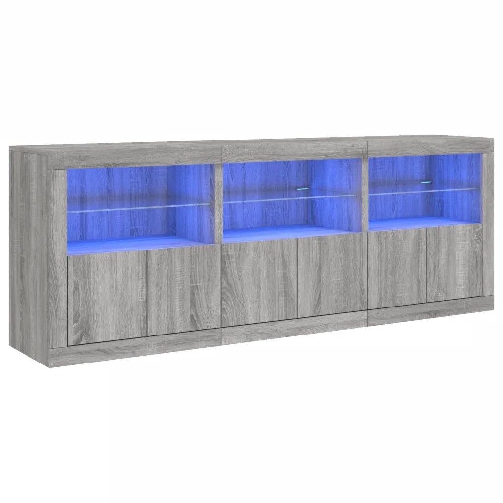Credenza | Madia | Buffet da pranzo | Armadio da pranzo con Luci LED Grigio Sonoma 181,5x37x67 cm