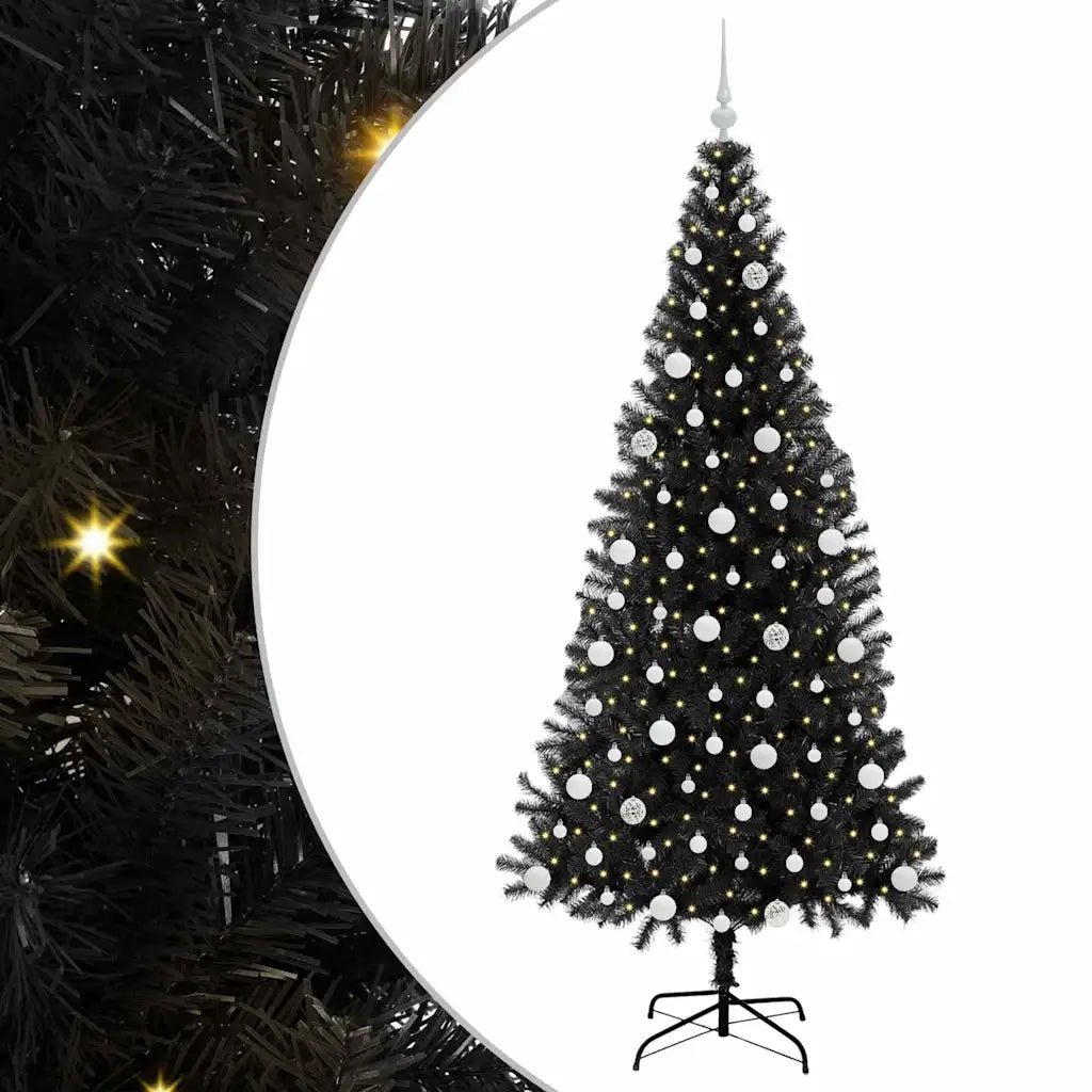 Albero di Natale con 300 LED con supporto-Luci decorative natalizie Nero 210 cm PVC 138867