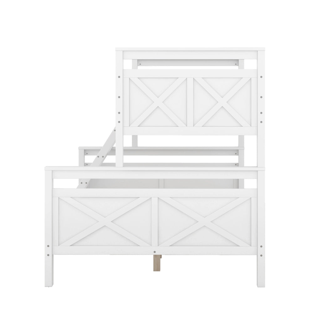 Letto a castello in pino bianco 90x200/140x200 cm con scala e sponde di sicurezza