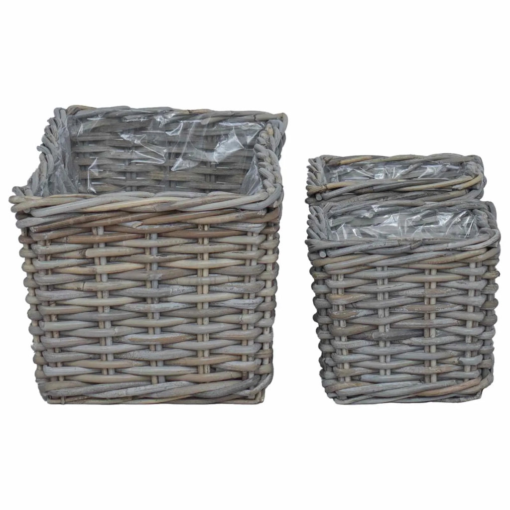 Cestino da Vaso con archiviazione 3 pcs Grigio Rattan Kubu 42020965