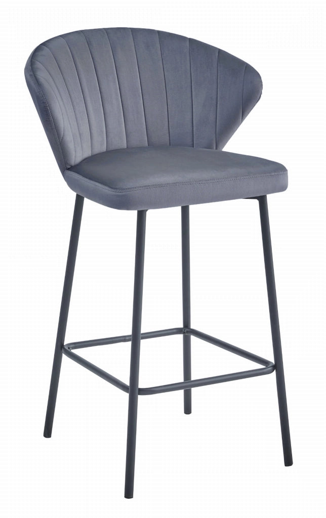 Sgabello da bar Valora GATTA in velluto grigio scuro con gambe nere x4