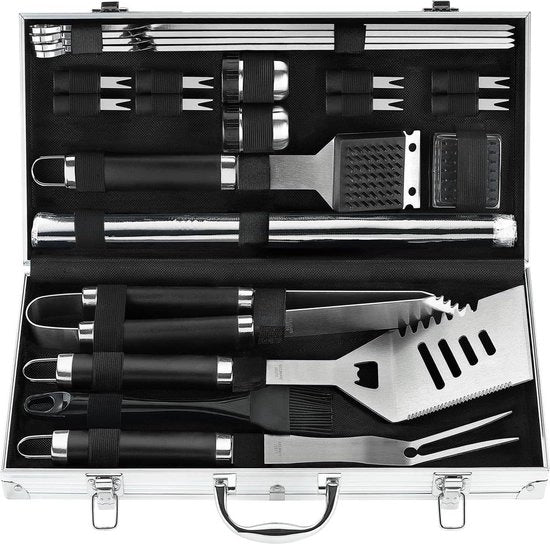 Set di accessori per griglia da 21 pezzi - Attrezzatura per barbecue in acciaio inossidabile con rivestimento - Set di barbecue da esterno per campeggio - Regalo per il padre