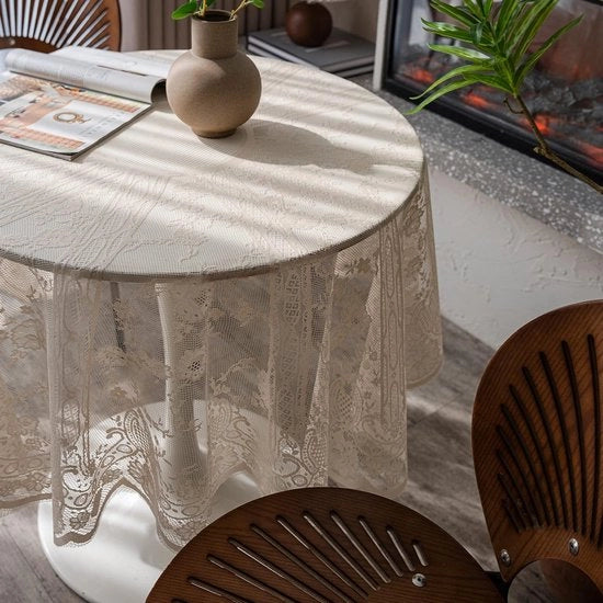 Tavolo con tovaglia rotonda con bordure di fiori vintage, tovaglia romantica per tavolo da pranzo, da festa o matrimonio