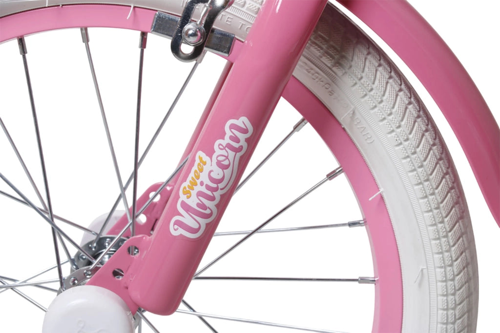 Bicicletta per Bambine Unicorn 14 Pollici con Stabilizzatori Bauletto e Cestino Rosa Rosa