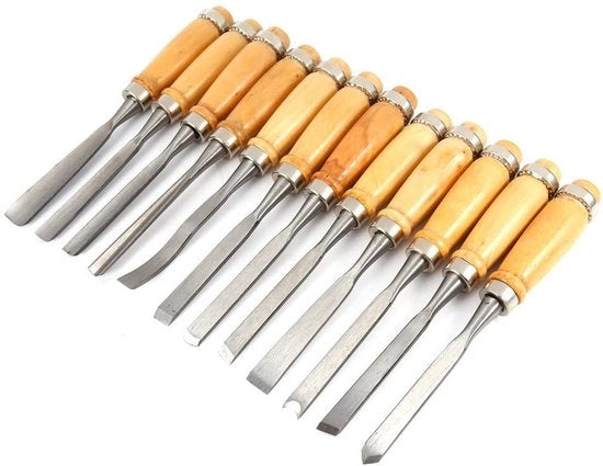 Set di forbici a mano 12 pezzi - Attrezzatura professionale - Lavorazione del legno - Manopole in legno di alta qualità - Lame affilate - Casella ripiegabile - Attrezzatura per la lavorazione del legno