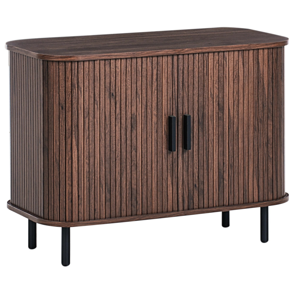 Credenza retrò ad ante scorrevoli MDF Gambe in metallo Legno scuro camera da letto soggiorno
