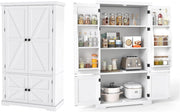 Mobiletto Multiuso con 4 Ante in Legno, Credenza Cucina Salvaspazio con 2 Ripiani Regolabili e 1 Armadio, Mobile Buffet per Sala da Pranzo, Soggiorno, 76,5 x 40 x 139 cm, Bianco(In 2 Pacchi)