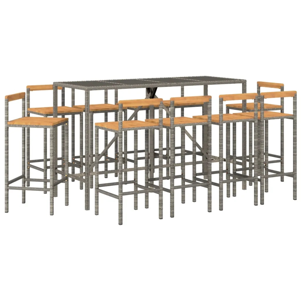 Set Bar Giardino 11pz Grigio Polyrattan e Legno Massello Acacia 3187699