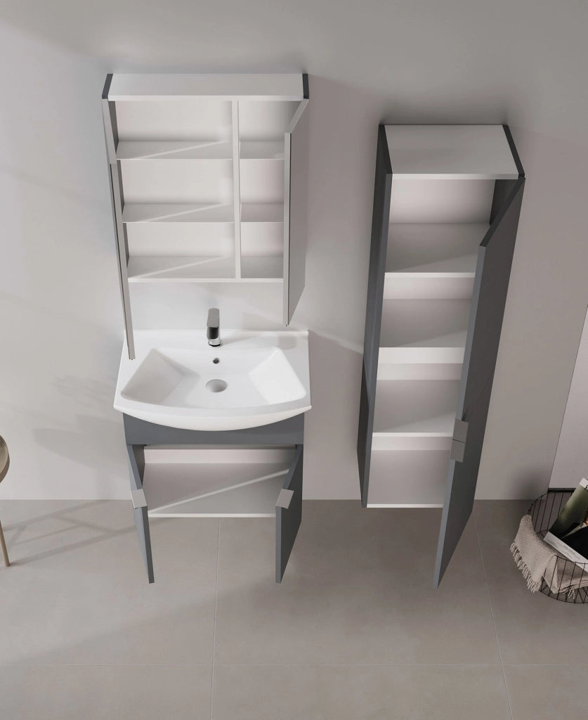 Set mobile lavabo con specchio (2 pezzi) "Purus 65" - 65 x 50 x 58 cm - Antracite opaco