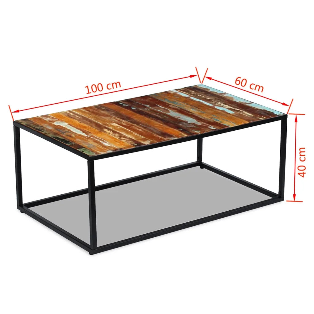 Tavolino da Salotto in Legno Massello di Recupero 100x60x40 cm 243336