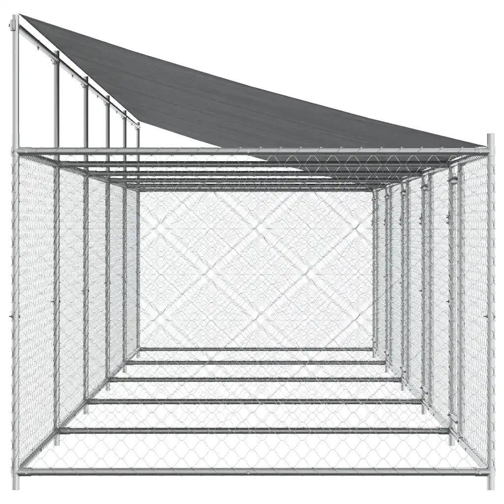 Gabbia Cani con Tetto e Porte Grigia 10x2x2 m Acciaio Zincato