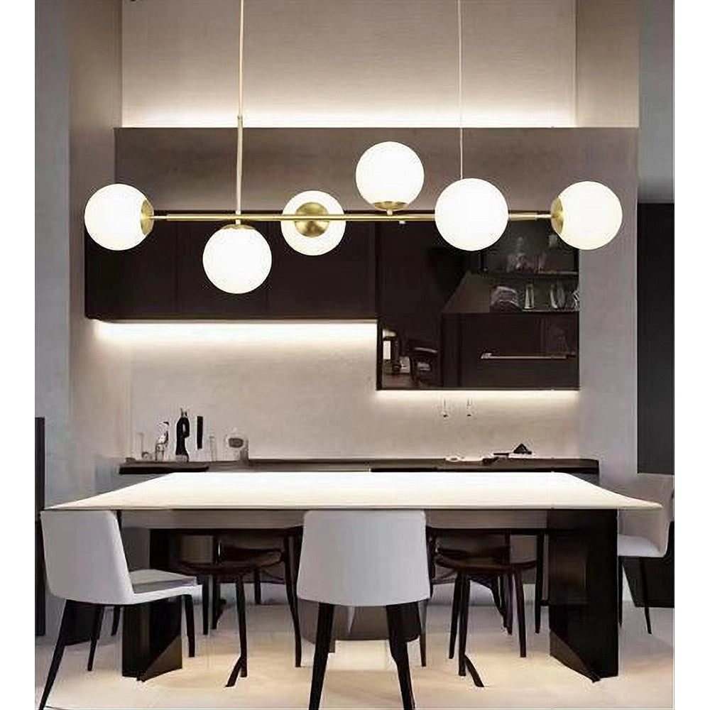 Trade Shop - Lampadario A Sospensione Oro Con 6 Sfere Bolle Bianche In Vetro Attacco G9 33726 -