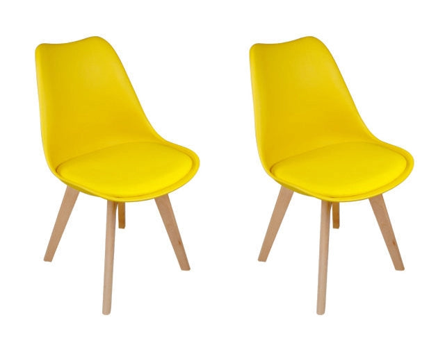 Sedia in plastica gialla, sedia da pranzo piede in legno (2 pz) - Mia - SD16MIPL