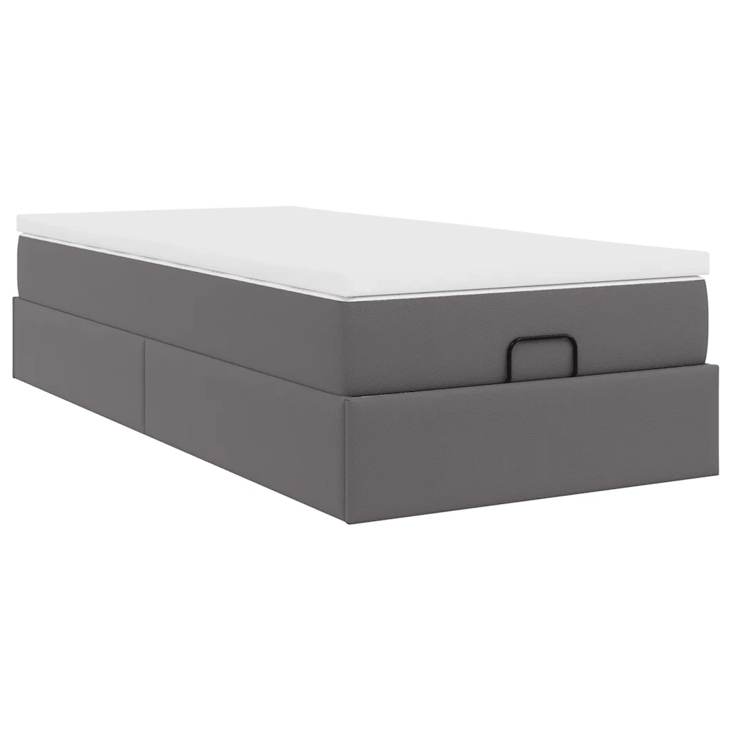 Struttura Letto Pouf con Materasso Grigio 90x200 cm Similpelle