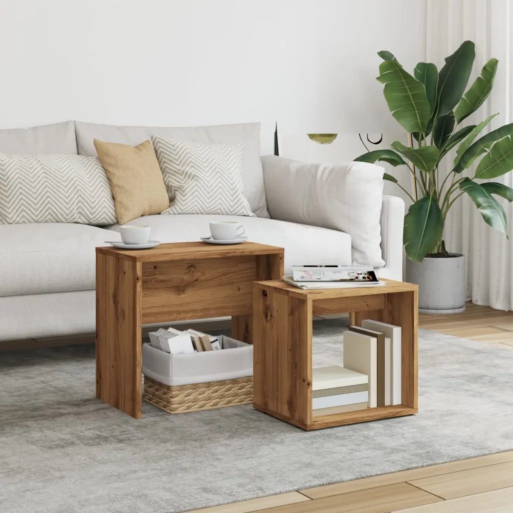 Tavolini Impilabili 2 pz Rovere Artigianale in Truciolato 856051