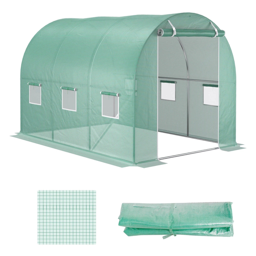 Telo di Ricambio per Serra da Giardino 3x2x2 m con 6 Finestre e Porta Avvolgibile Verde