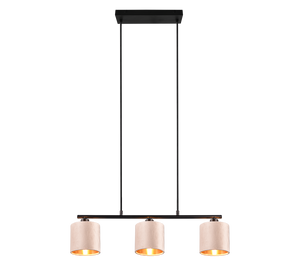 Lampada a sospensione, metallo e velluto, nero e tortora, L 66 cm, Julieta