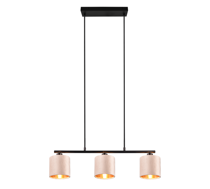 Lampada a sospensione, metallo e velluto, nero e tortora, L 66 cm, Julieta