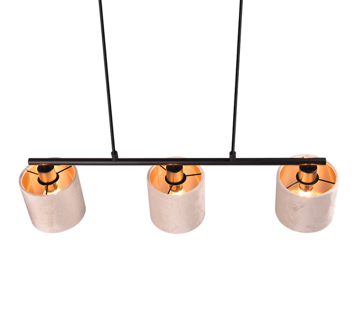 Lampada a sospensione, metallo e velluto, nero e tortora, L 66 cm, Julieta