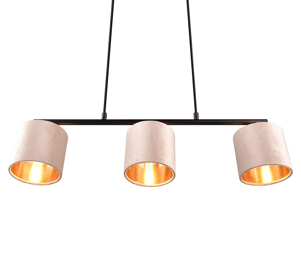 Lampada a sospensione, metallo e velluto, nero e tortora, L 66 cm, Julieta