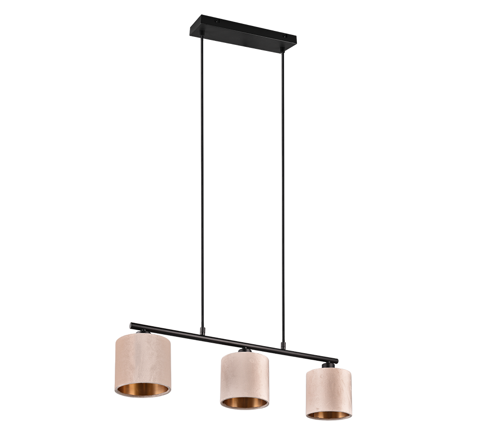 Lampada a sospensione, metallo e velluto, nero e tortora, L 66 cm, Julieta