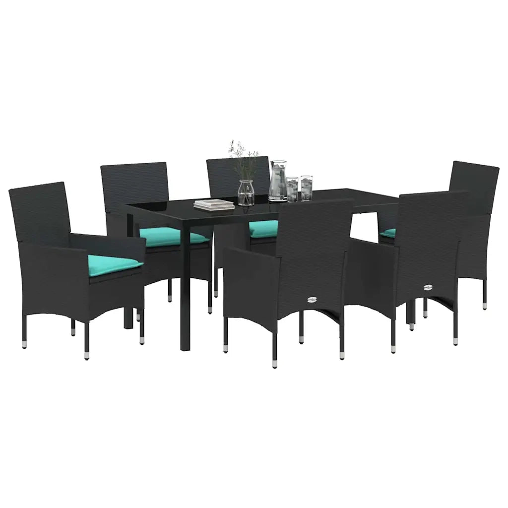 Set di tavolo e sedie con cuscino 7 pcs Nero Rattan in PE 3379839