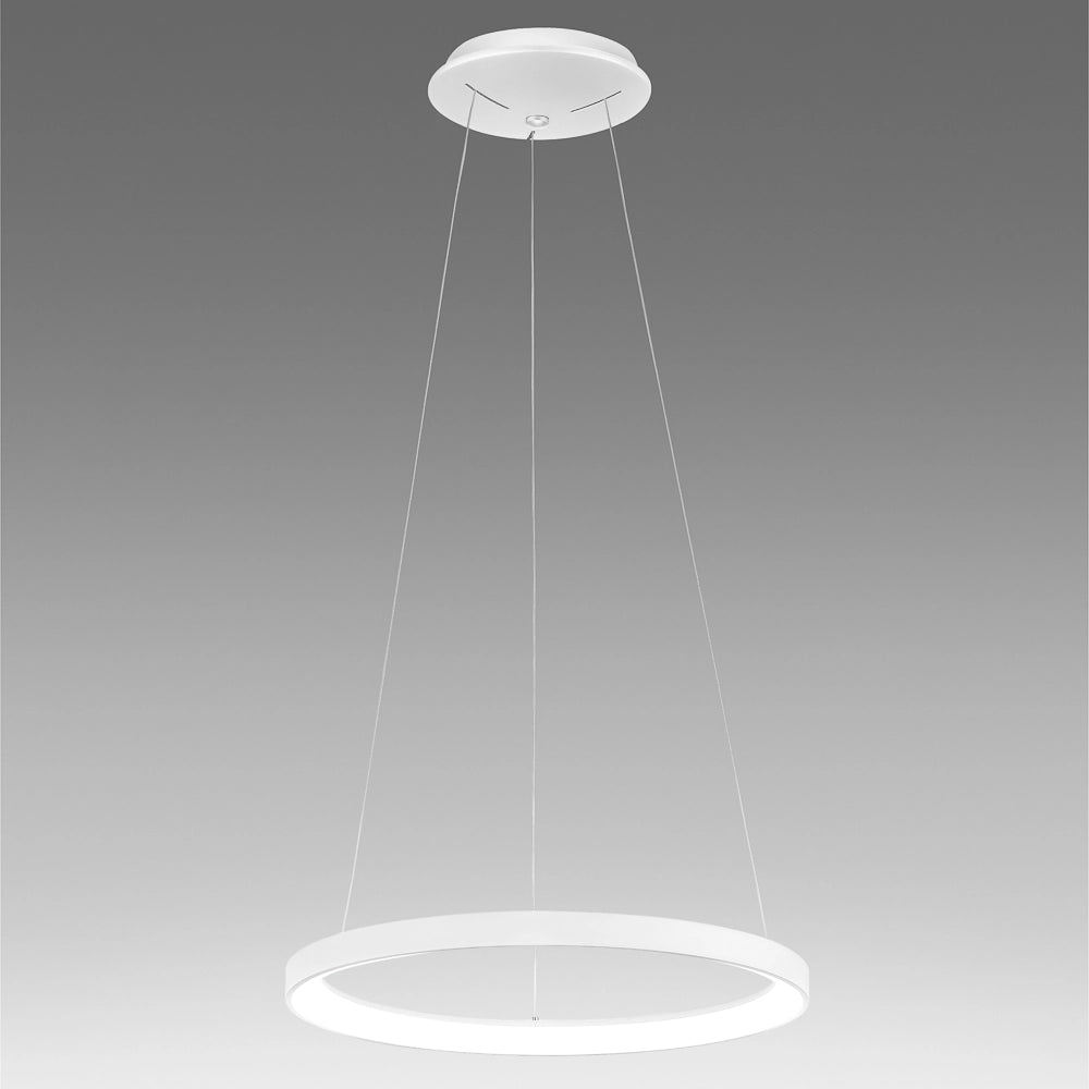 Krizia - Lampada a sospensione led 50W dimmerabile - 2900lm, luce calda 3000K, anello bianco opaco, diffusore opale, d. 60 cm, IP20