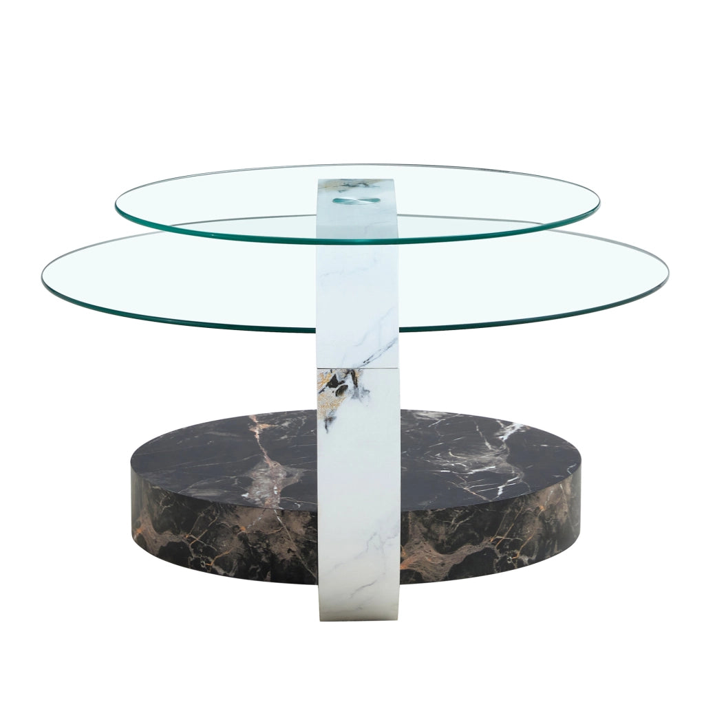 Tavolino basso 50 e 70 cm bianco e nero in MDF e vetro con ripiani
