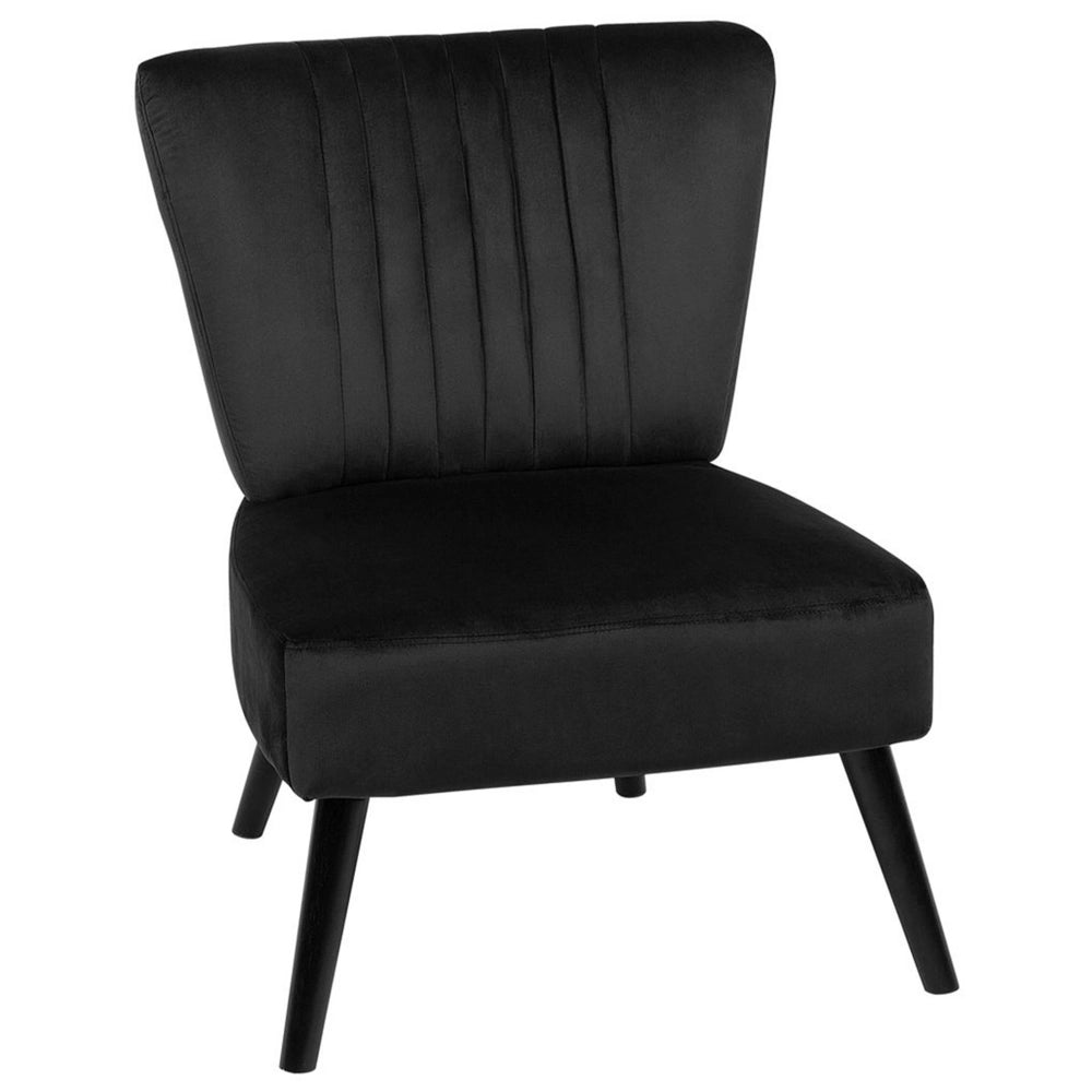 Poltrona in velluto Nero senza braccioli con sedia senza braccioli con trapuntatura verticale gambe in legno