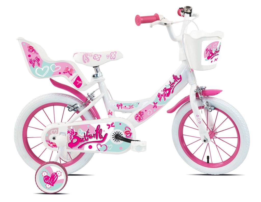 Bicicletta per Bambine 14" Butterfly Freni Caliper e Stabilizzatori in Acciaio Hi-Ten Rosa