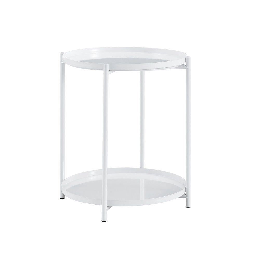 Tavolino Rotondo 2 Livelli ¨C MINIMAL ¨C Metallo Nero/Bianco 42x52 cm