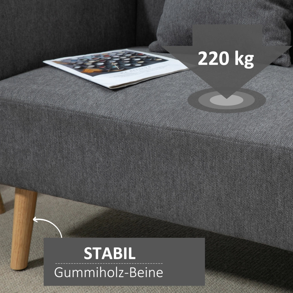 Divano a 2 posti moderno con 2 cuscini e poggiapiedi regolabili in poliestere grigio 130 × 70 × 80 cm