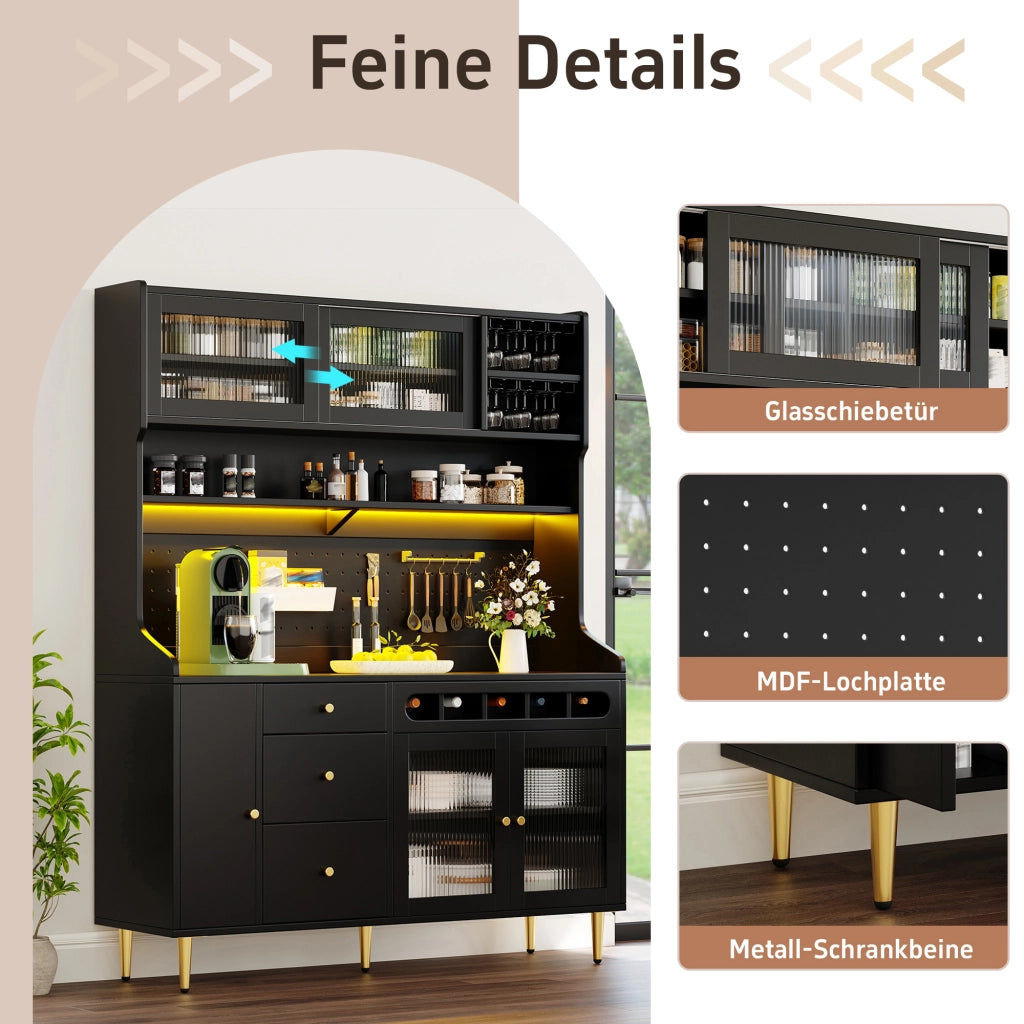 ARMADIO Alto 145x39x171 cm Nero con illuminazione LED
