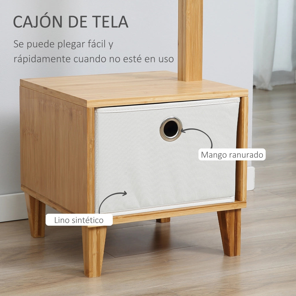 Appendiabiti con Banco e Cassetto ¨C Zephmum ¨C Legno Bamb¨´ Naturale 35x35x177 cm