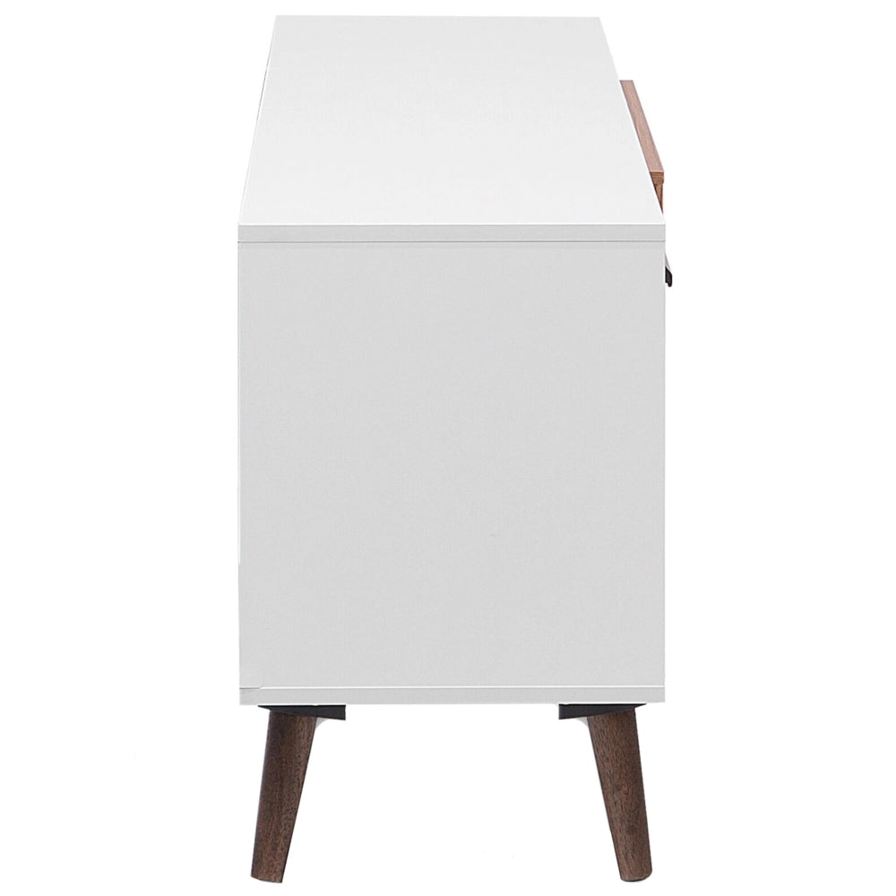 Mobile TV bianco con legno scuro per TV fino a 78ʺ con 2 ripiani