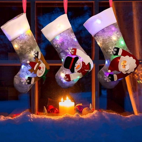 Set di presepi 3 pezzi - 30 x 20 cm alberi di Natale LED - luci da appendere albero di Natale - sacchetto per regali da riempire - stivali da neve per il Babbo Natale - popolo di neve - renne.