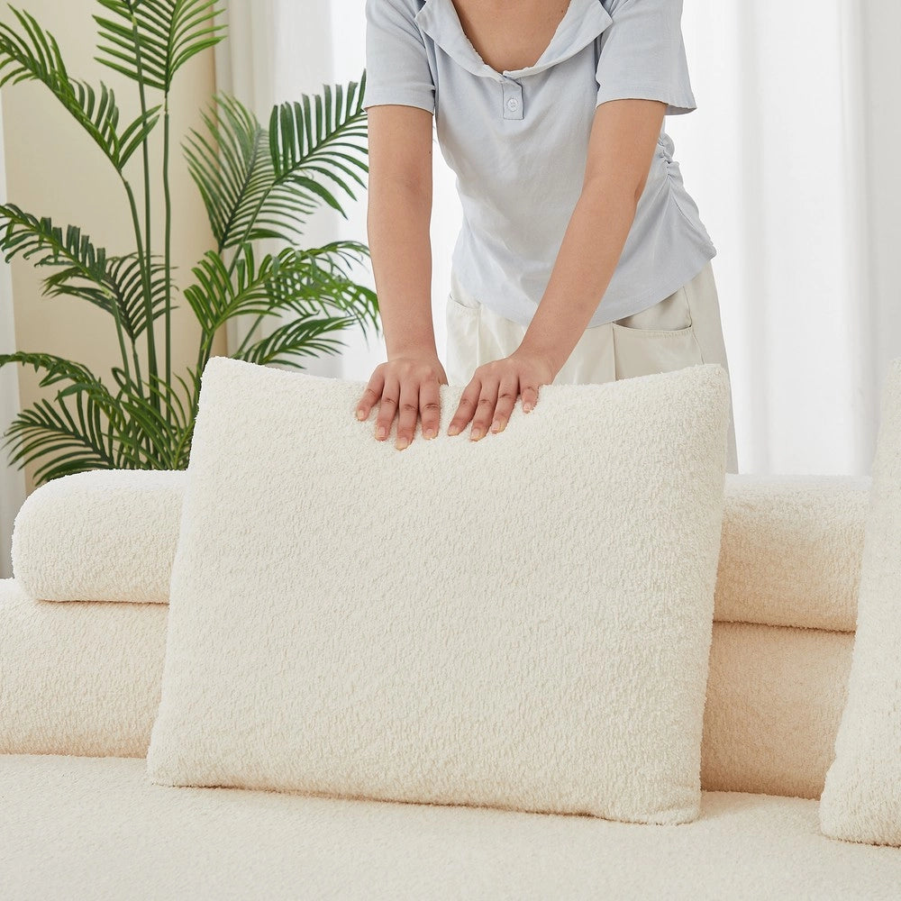 Divano modulare 2 parti ¨C Minimal ¨C crema, tessuto chenille, senza braccioli, cuscini schienale