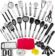 Set accessori cucina, 43 pezzi di accessori e utensili da cucina in acciaio inossidabile e nylon, attrezzatura da cucina termoresistente per uso domestico: cucchiaio, pinza, grattugia, spatola, cucchiaio per pasta, cucchiaio per frullare e spatola.