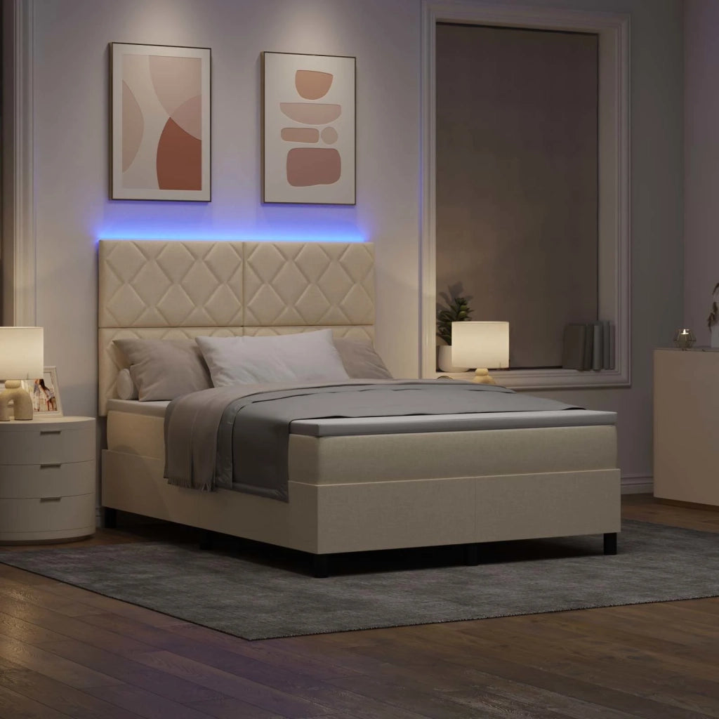 Letto a molle con materasso con led Crema 160 x 200 cm Tessuto 3342961